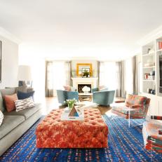 Contemporary Family Room With Blue Rug