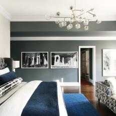 Gray Contemporary Bedroom With Blue Rug