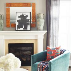 Fireplace and Blue Armchair