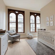 Neutral, Contemporary Nursery with Arched Windows