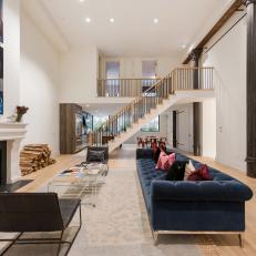 White Contemporary Living Room with Architectural Details