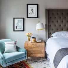 Contemporary Bedroom With Blue Armchair