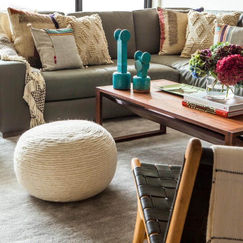 Living Room With Woven Pouf