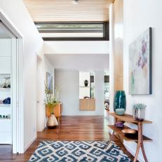 Contemporary Foyer With Blue Graphic Rug