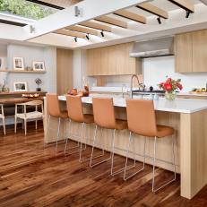Neutral Open Plan Kitchen With Slat Ceiling
