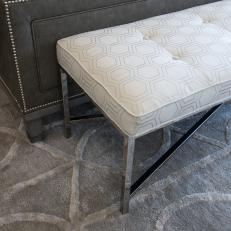 Modern Upholstered Bench and Textured Gray Rug