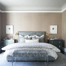 Neutral Contemporary Bedroom With Patterned Duvet