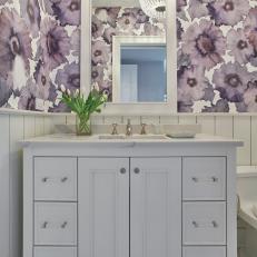 Eclectic Bathroom With Floral Wallpaper