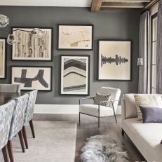 Abstract Gallery Wall in Welcoming Dining Room