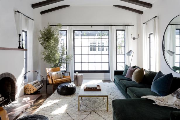 Living Room With Green Sofa