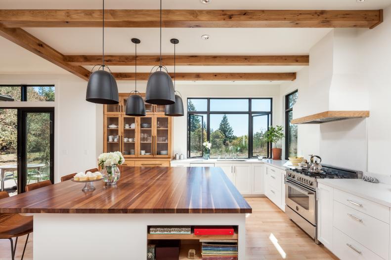 Open Kitchen With Exposed Beams