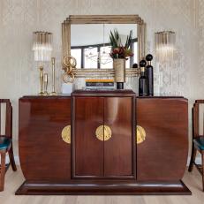 Wood Cabinet and Art Deco Wallpaper