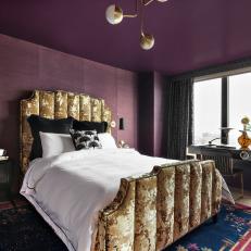 Purple Contemporary Bedroom With Gold Bed