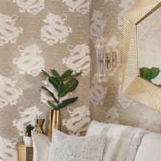Gold Dragon Wallpaper and White Sofa