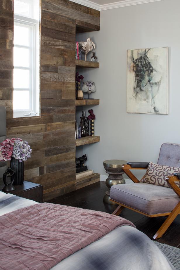 Reading Nook in Master Bedroom With Wood Accent Wall | HGTV