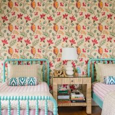 Multicolored Eclectic Girls' Bedroom With Accent Wall