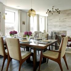 Midcentury Dining Room With Purple Flowers