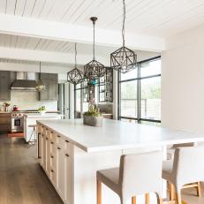 Open Plan Country Kitchen With Geometric Pendants