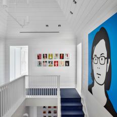 Blue and White Contemporary Stairwell With Pop Art