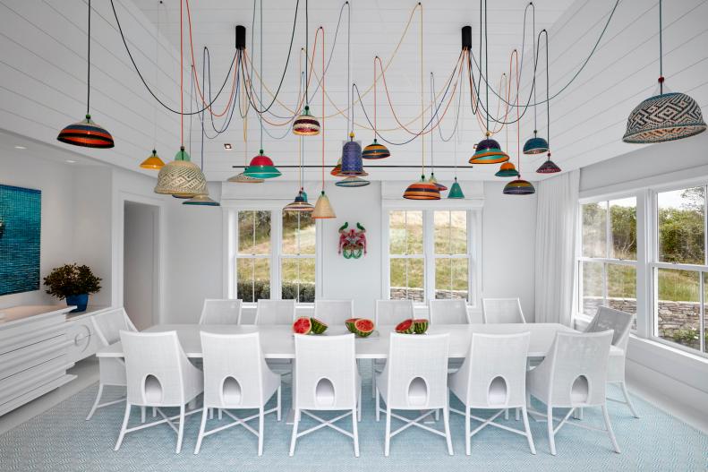 Dining Room With Colorful Pendants