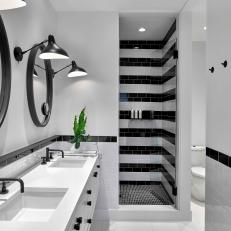 Black and White Bathroom With Shower