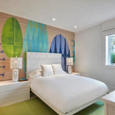 Tropical Bedroom With Graphic Accent Wall
