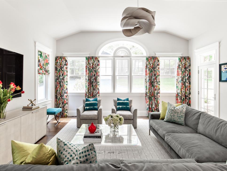 Living Room With Colorful Curtains