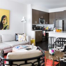 Neutral Color Palette Anchors Colorful, Eclectic Apartment