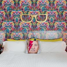 Master Bedroom with Psychedelic Wallpaper