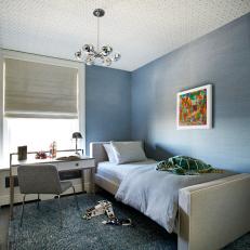 Blue Contemporary Kid's Room With Graphic Ceiling