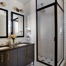 Double Vanity Bathroom With Wood Vanity