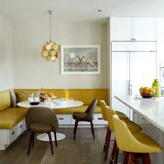 Yellow and White Contemporary Eat-In Kitchen