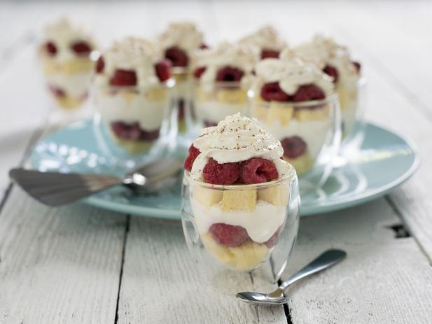 raspberry trifle in shot glass