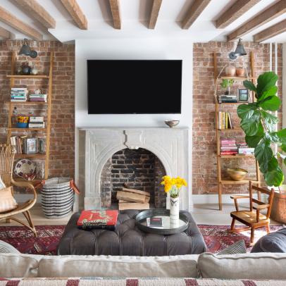 Contemporary Living Room With Exposed Brick