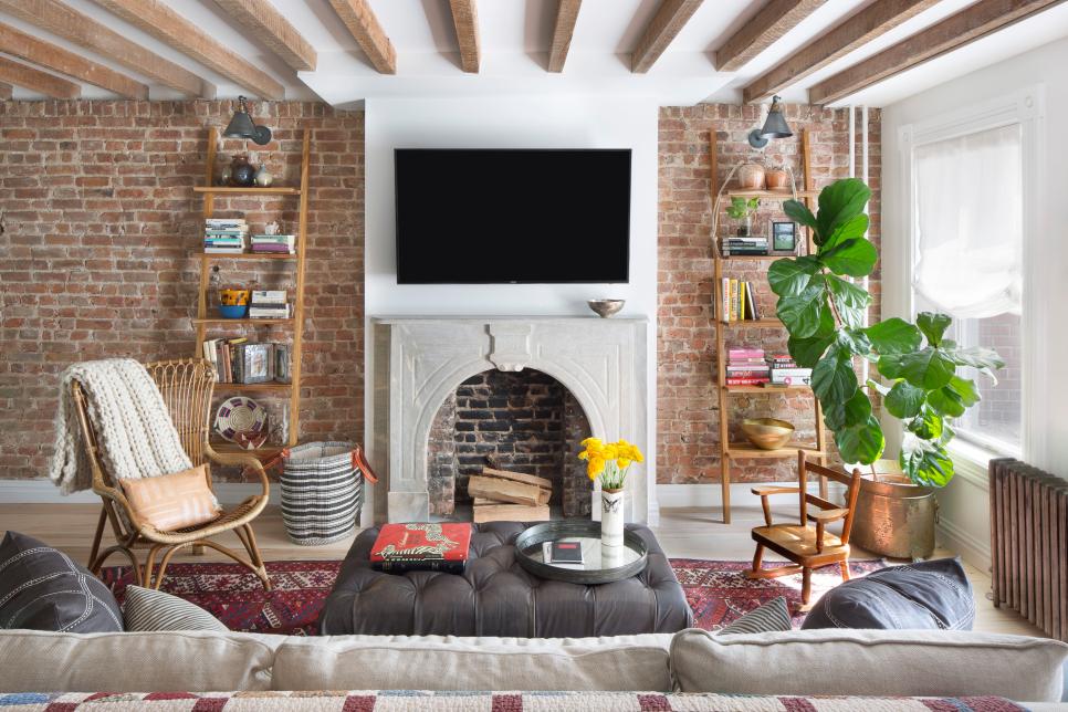 Living Room With Exposed Brick