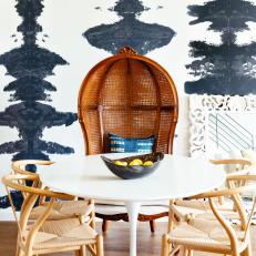 Contemporary Dining Room With Wallpaper