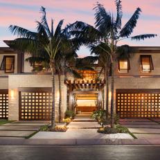 Front Exterior of Balinese Contemporary Beach House at Dusk