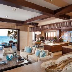 Open-Concept Neutral Contemporary Living Room and Kitchen