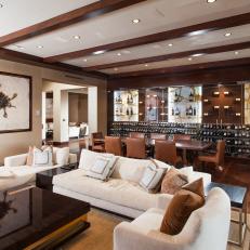 Neutral Contemporary Basement With Wall for Wine Storage