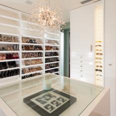 Contemporary Walk-In Master Closet With Island and Built-In Shelves