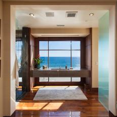 Floating Vanity in Contemporary Bathroom With Ocean Views