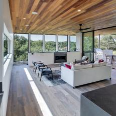 Wood Ceilings Flow From Kitchen to Living Room
