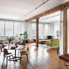 Large Midcentury Modern Loft With Natural Wood Details, Bohemian Influence and Neutral Color Scheme