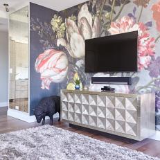 Floral Accent Wall Blooms Behind TV