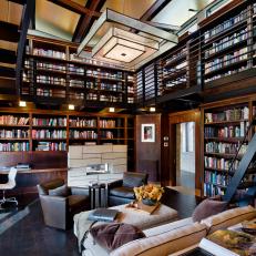 Contemporary Library With Geometric Pendant