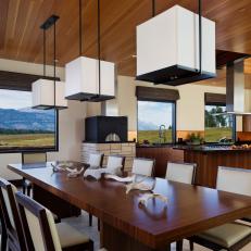Brown Modern Dining Room and Kitchen