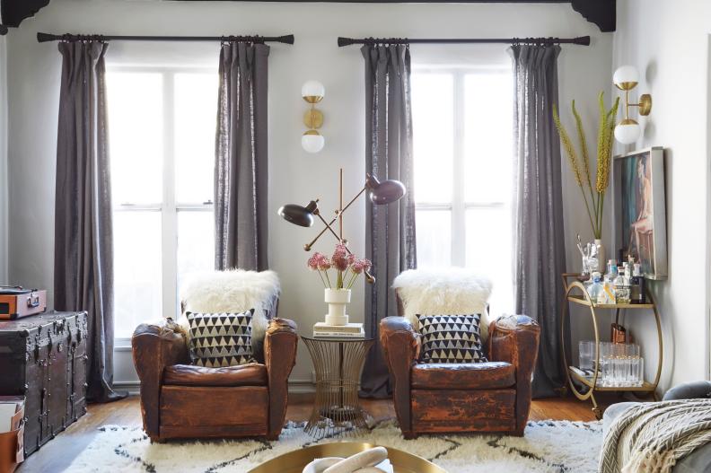 Eclectic Living Room With Distressed Leather Armchairs