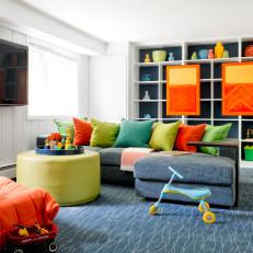 Blue Boys' Playroom with Durable Furniture and Materials