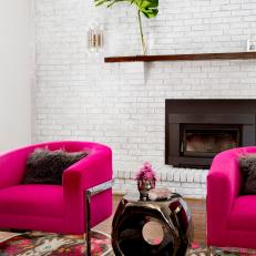 Bright Pink Chair in Eclectic Living Room