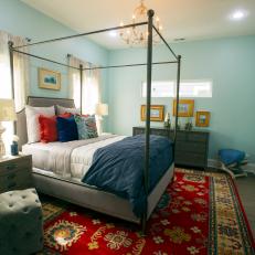 Contemporary  Blue Master Bedroom with Canopy Bed